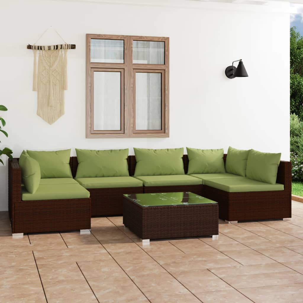 6-Tlg. Garten-Lounge-Set Mit Kissen Poly Rattan Braun