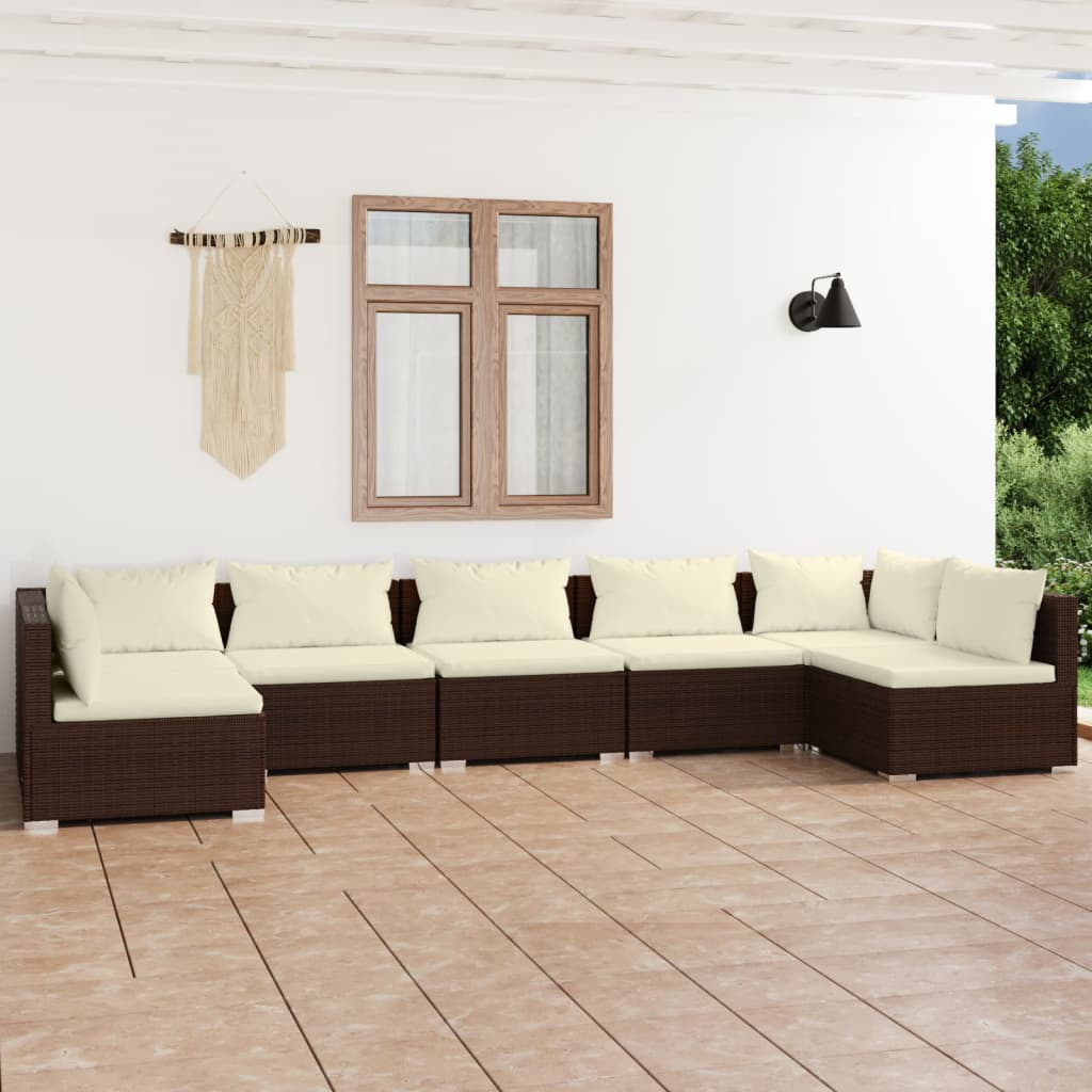 6-Tlg. Garten-Lounge-Set Mit Kissen Poly Rattan Braun