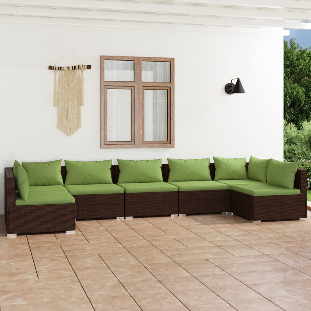 6-Tlg. Garten-Lounge-Set Mit Kissen Poly Rattan Braun