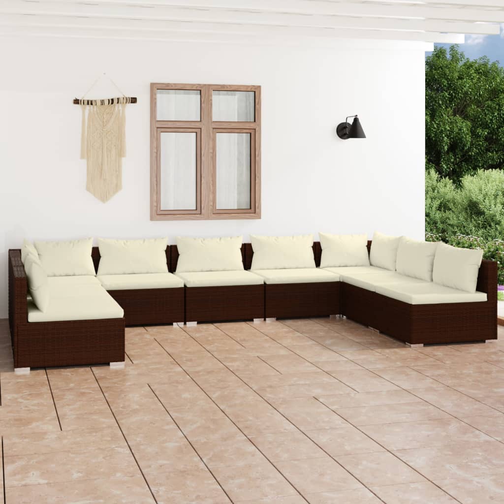 6-Tlg. Garten-Lounge-Set Mit Kissen Poly Rattan Braun