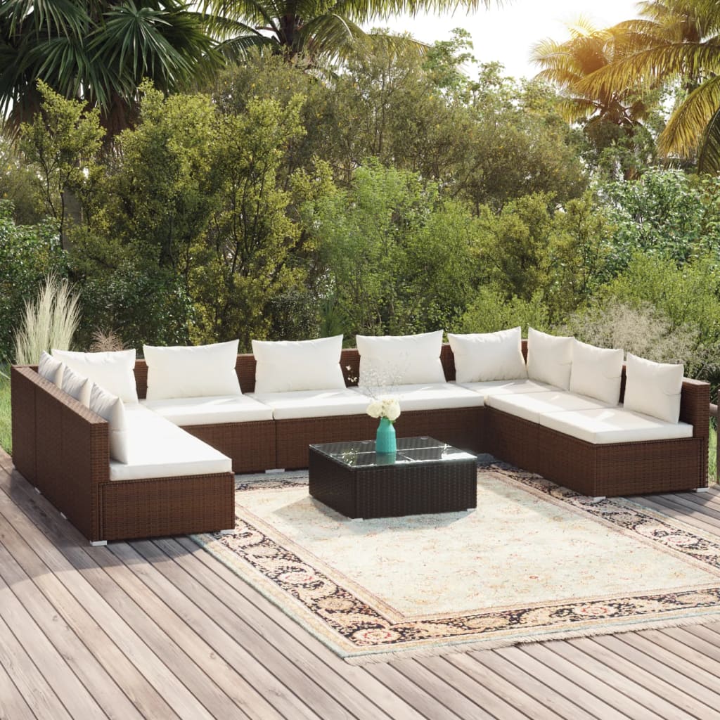 6-Tlg. Garten-Lounge-Set Mit Kissen Poly Rattan Braun