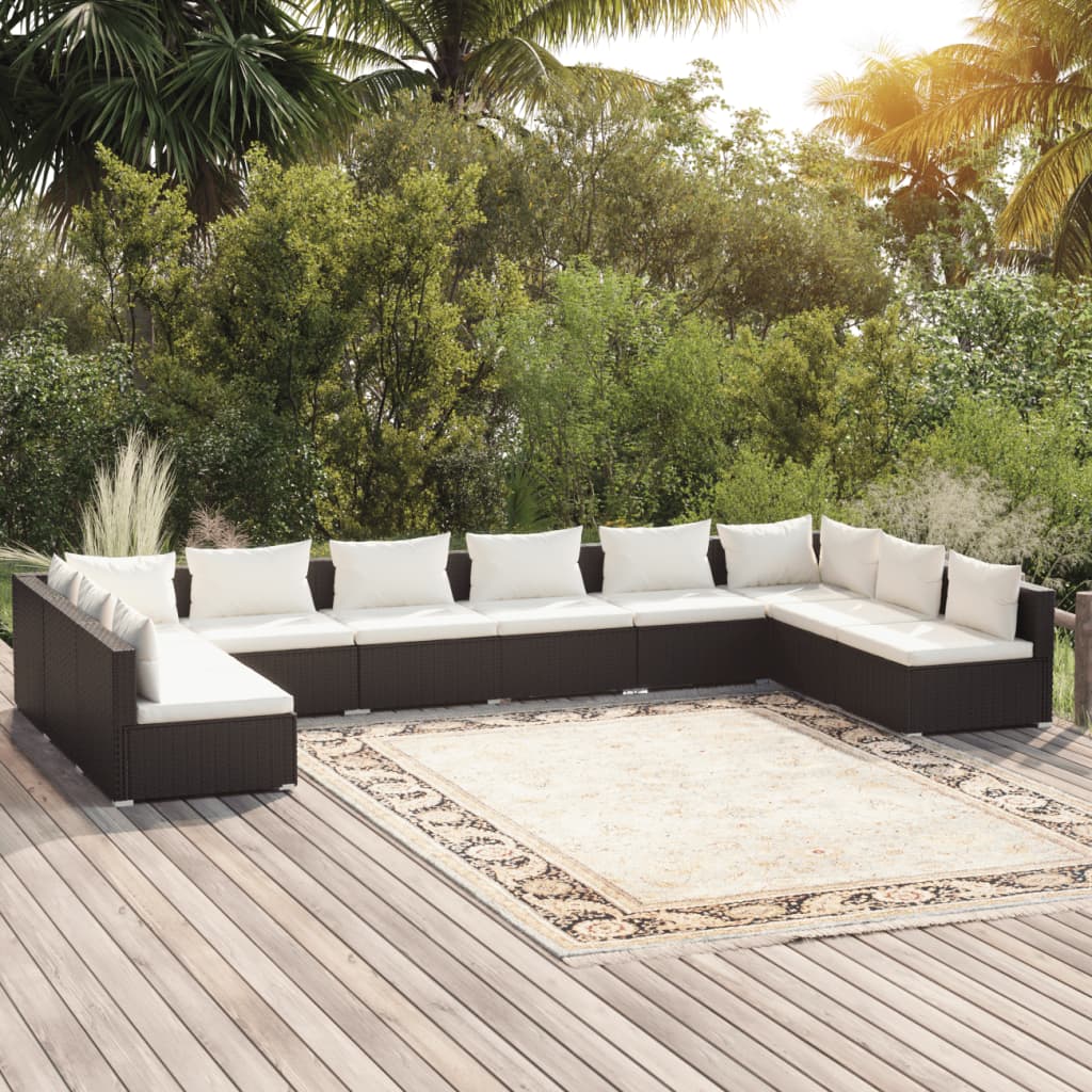6-Tlg. Garten-Lounge-Set Mit Kissen Poly Rattan Braun