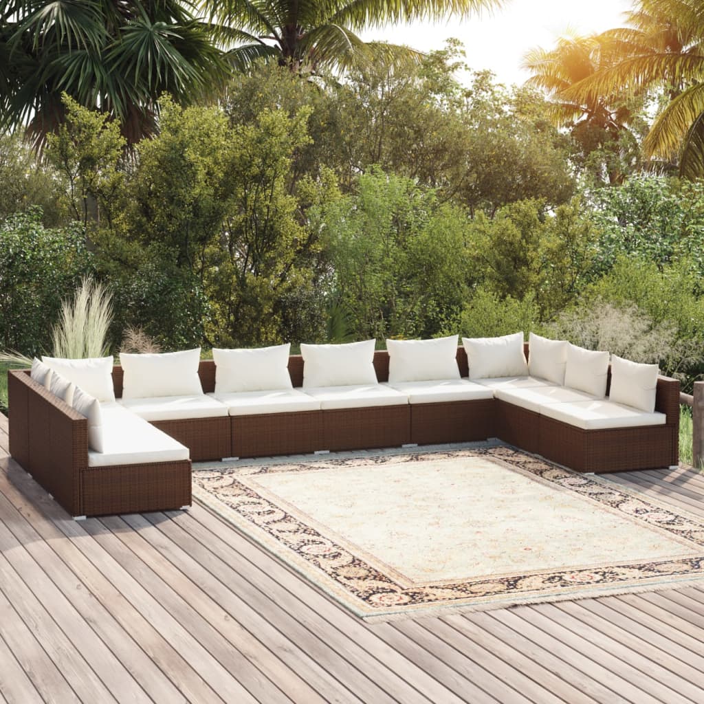 6-Tlg. Garten-Lounge-Set Mit Kissen Poly Rattan Braun