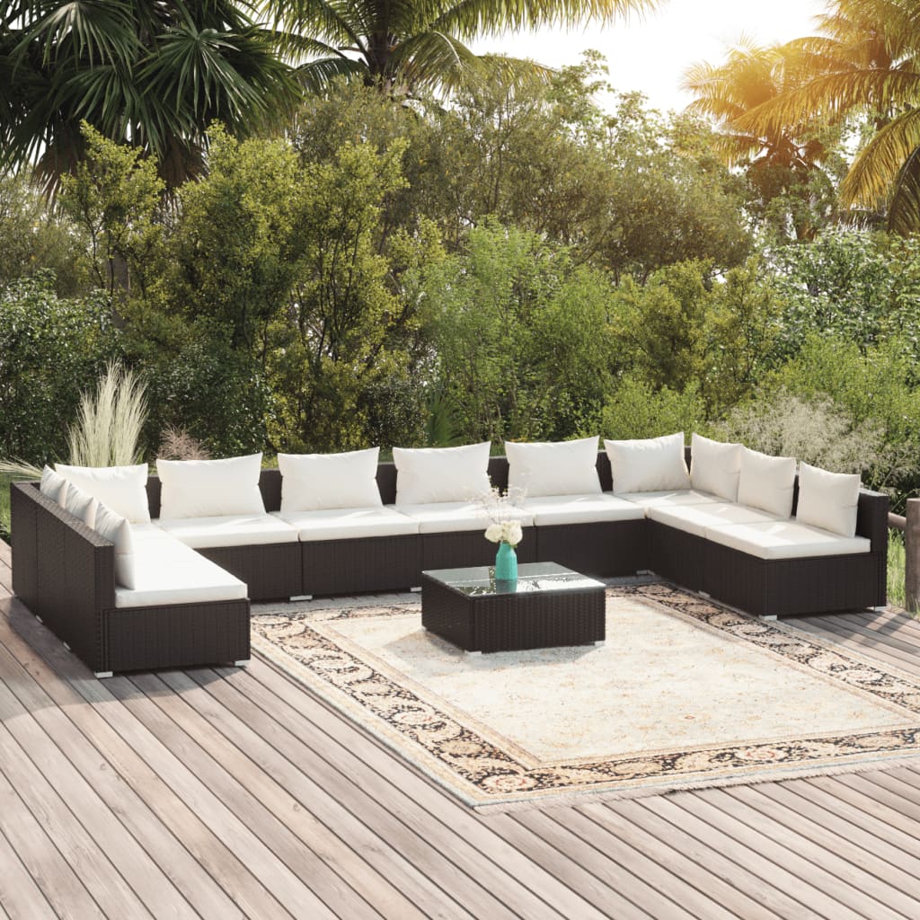 6-Tlg. Garten-Lounge-Set Mit Kissen Poly Rattan Braun