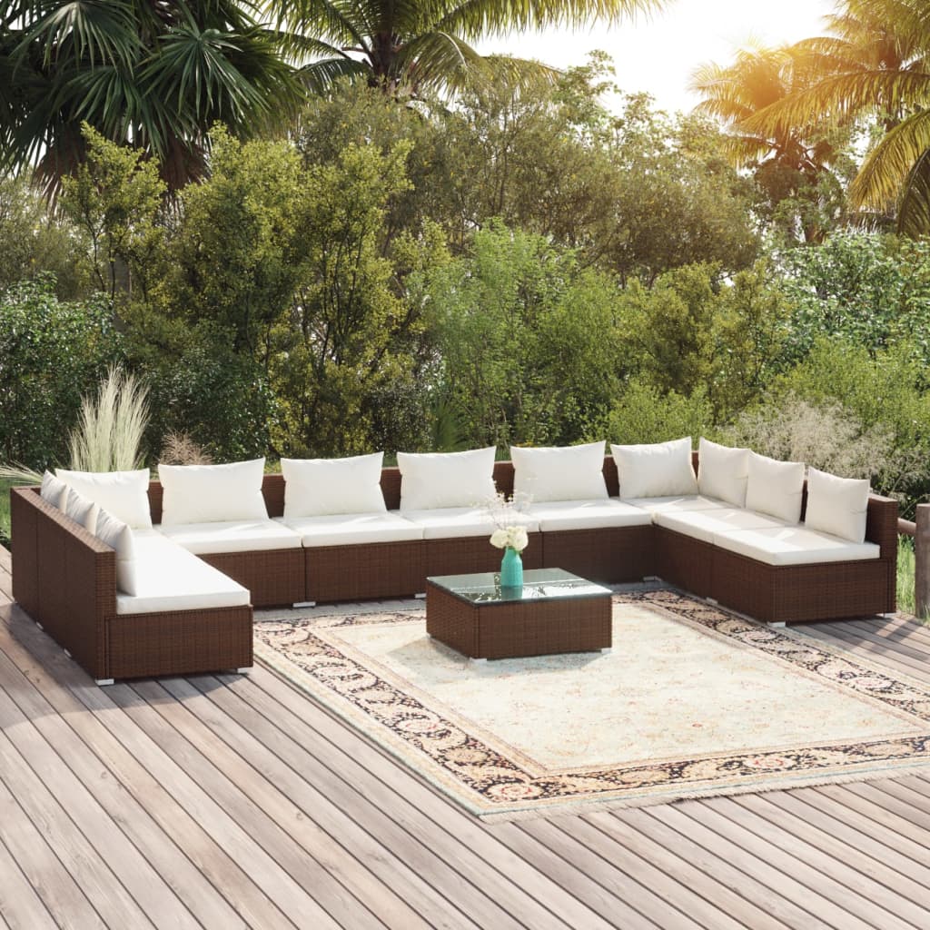 6-Tlg. Garten-Lounge-Set Mit Kissen Poly Rattan Braun