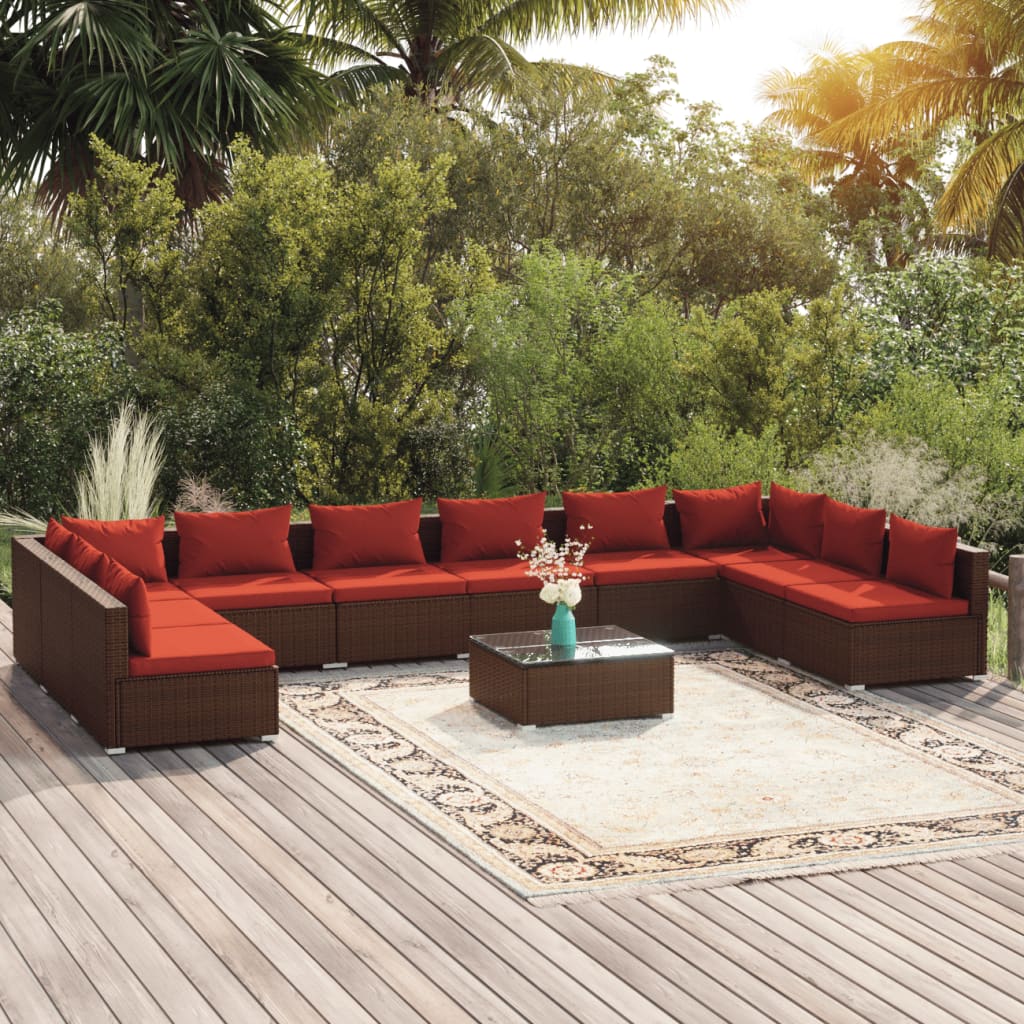 6-Tlg. Garten-Lounge-Set Mit Kissen Poly Rattan Braun
