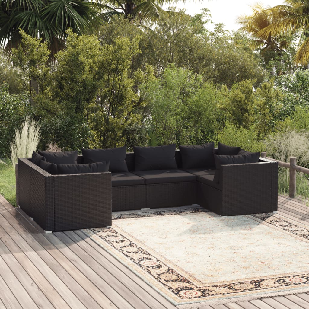 6-Tlg. Garten-Lounge-Set Mit Kissen Poly Rattan Braun