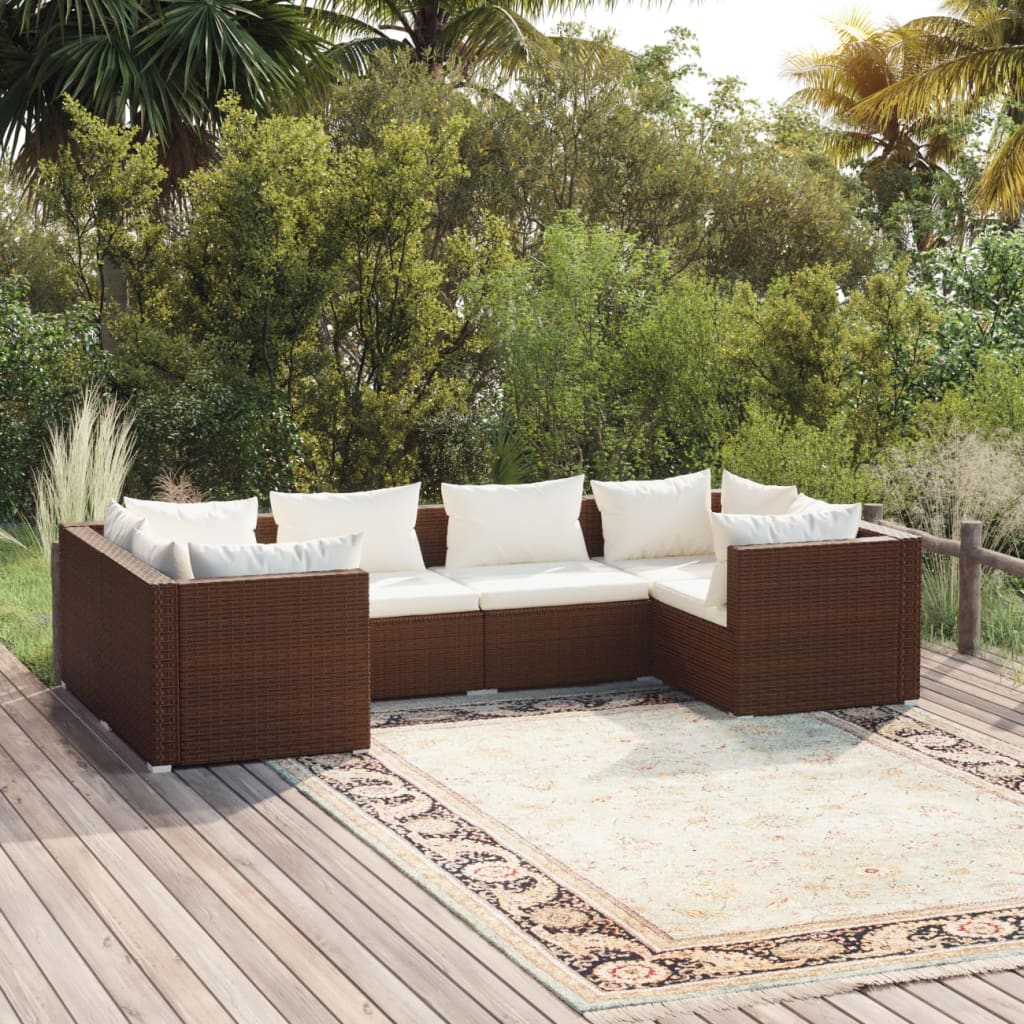 6-Tlg. Garten-Lounge-Set Mit Kissen Poly Rattan Braun