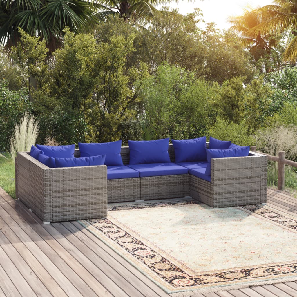 6-Tlg. Garten-Lounge-Set Mit Kissen Poly Rattan Braun