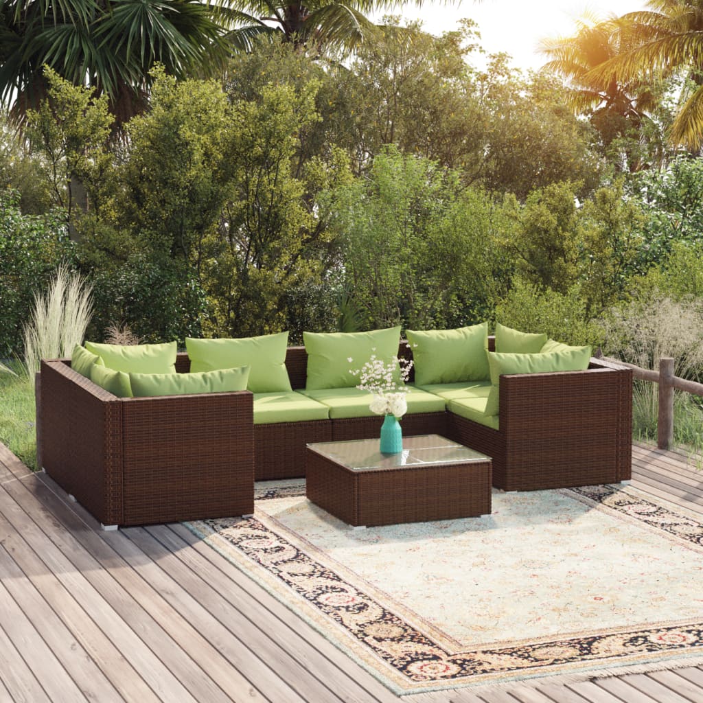 6-Tlg. Garten-Lounge-Set Mit Kissen Poly Rattan Braun