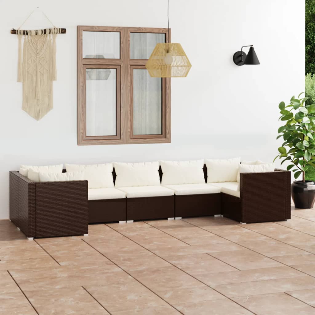 6-Tlg. Garten-Lounge-Set Mit Kissen Poly Rattan Braun