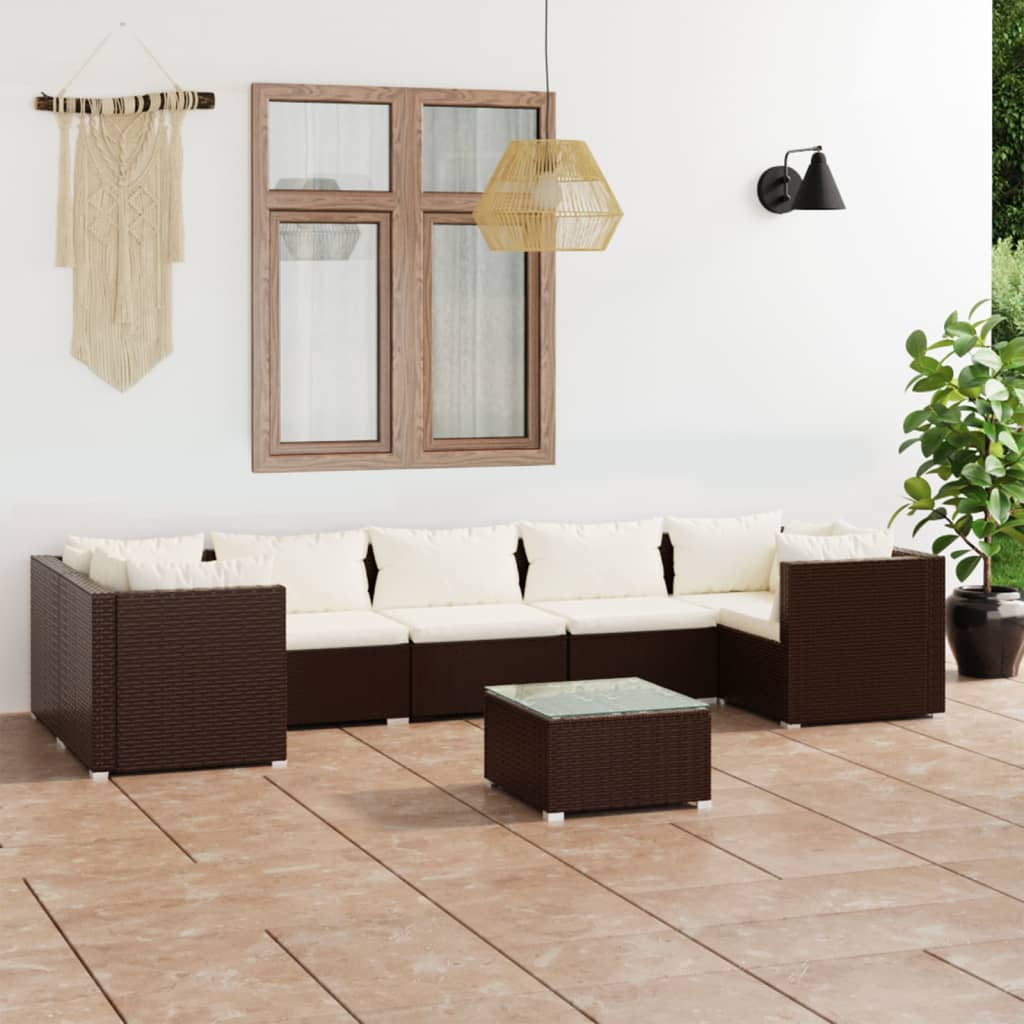 6-Tlg. Garten-Lounge-Set Mit Kissen Poly Rattan Braun