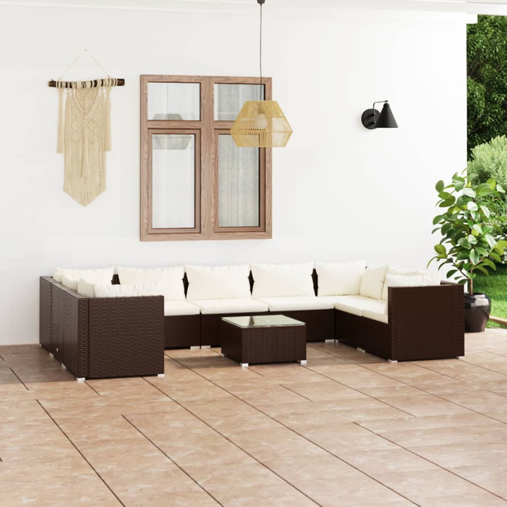 6-Tlg. Garten-Lounge-Set Mit Kissen Poly Rattan Braun