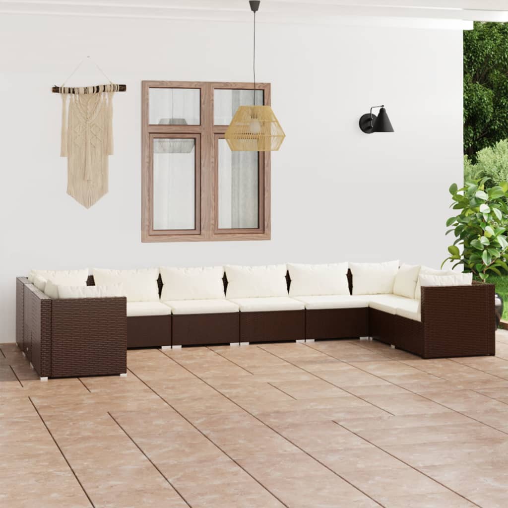 6-Tlg. Garten-Lounge-Set Mit Kissen Poly Rattan Braun