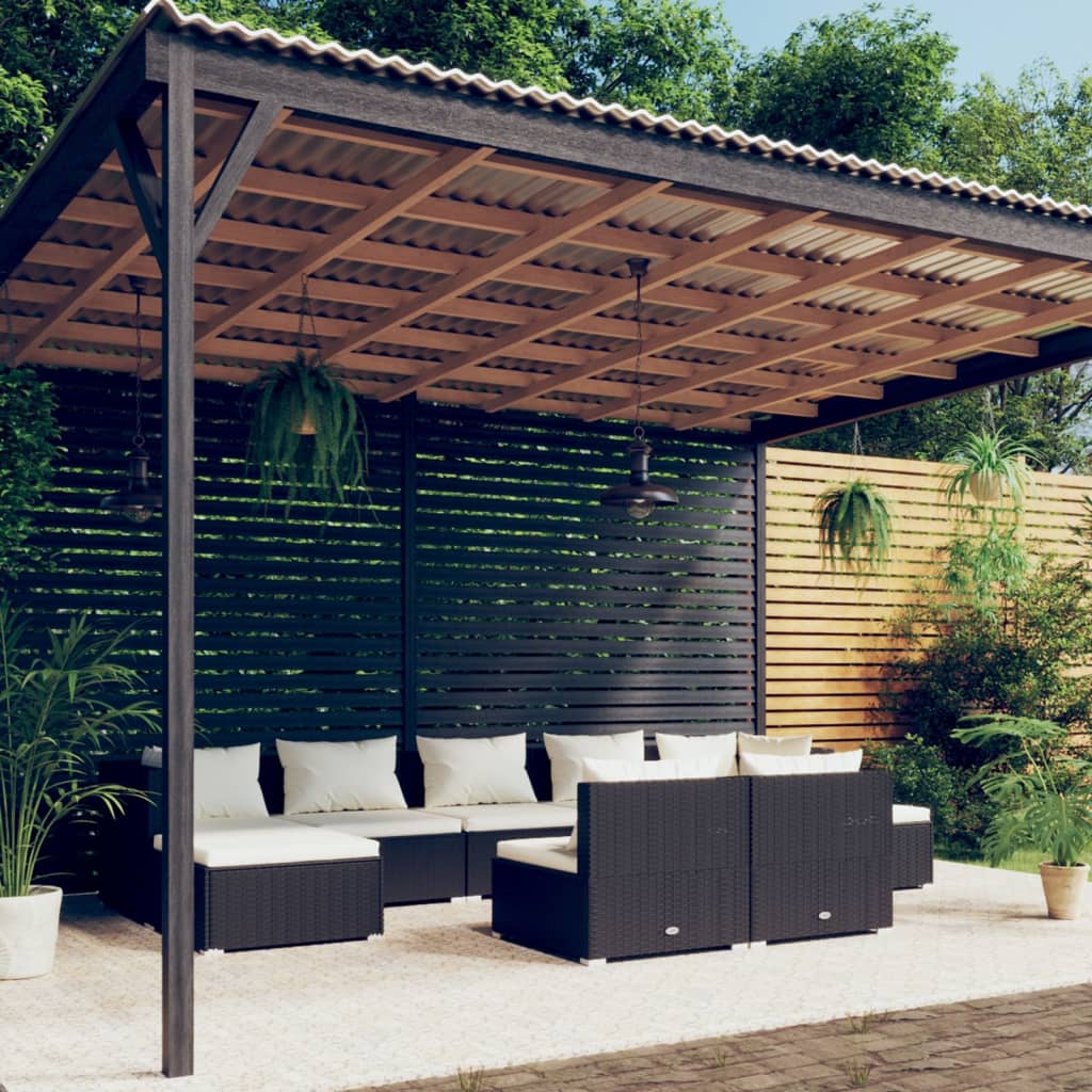 10-Tlg. Garten-Lounge-Set Mit Kissen Braun Poly Rattan