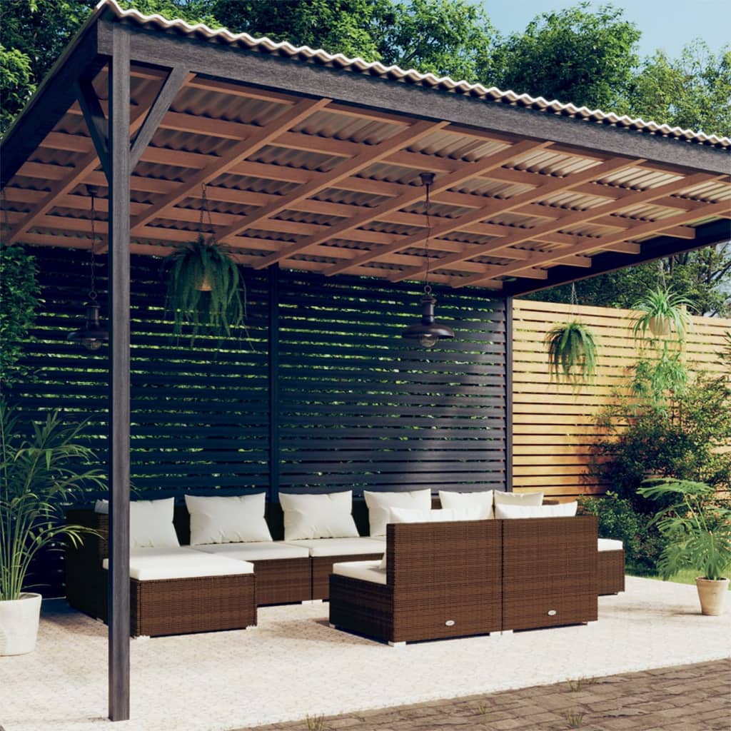10-Tlg. Garten-Lounge-Set Mit Kissen Braun Poly Rattan