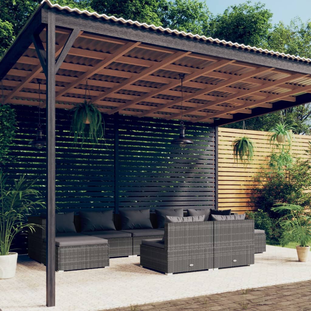10-Tlg. Garten-Lounge-Set Mit Kissen Braun Poly Rattan