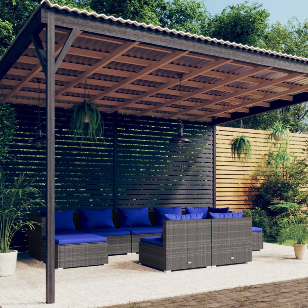 10-Tlg. Garten-Lounge-Set Mit Kissen Braun Poly Rattan