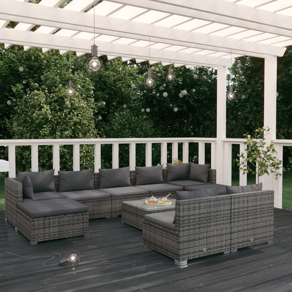 10-Tlg. Garten-Lounge-Set Mit Kissen Braun Poly Rattan