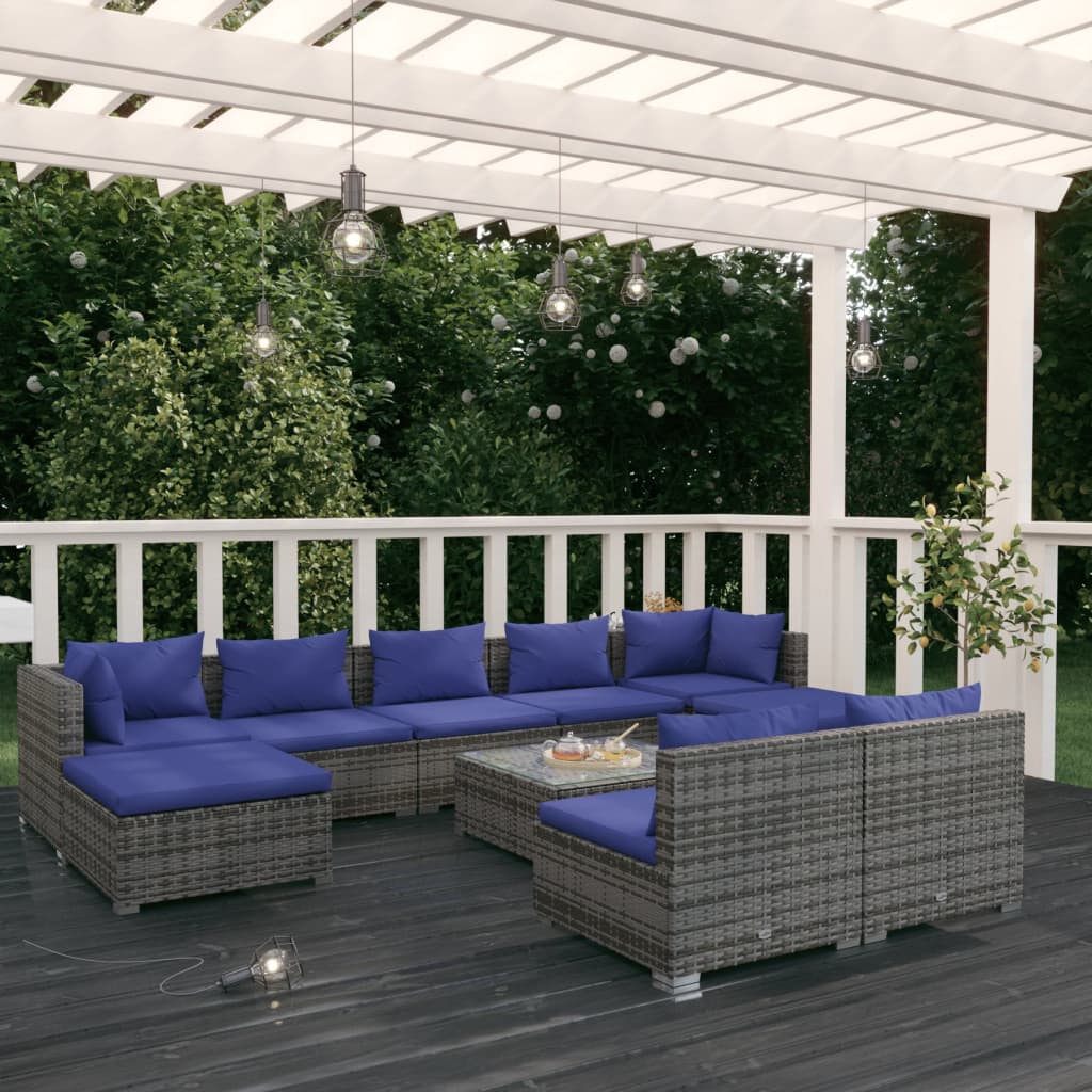 10-Tlg. Garten-Lounge-Set Mit Kissen Braun Poly Rattan