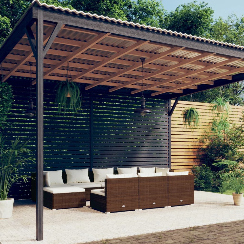 10-Tlg. Garten-Lounge-Set Mit Kissen Braun Poly Rattan