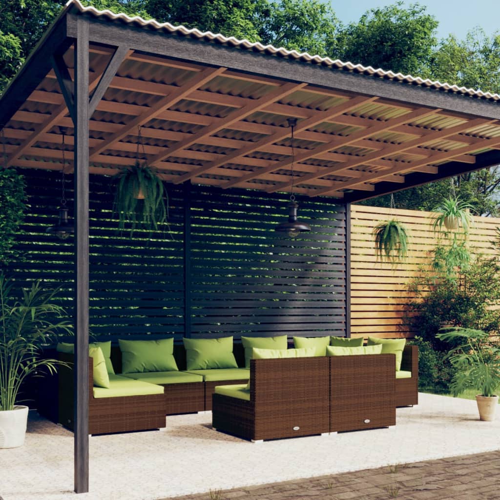 10-Tlg. Garten-Lounge-Set Mit Kissen Braun Poly Rattan