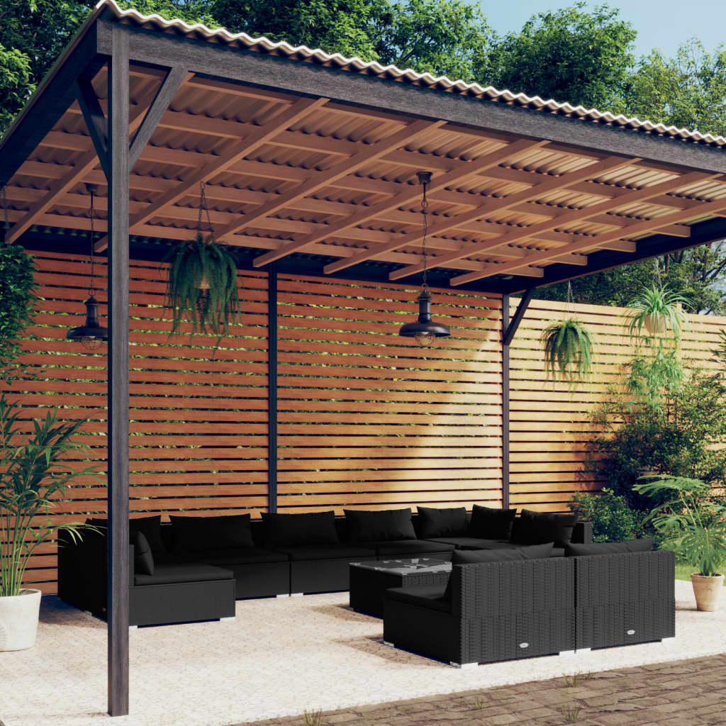 10-Tlg. Garten-Lounge-Set Mit Kissen Braun Poly Rattan