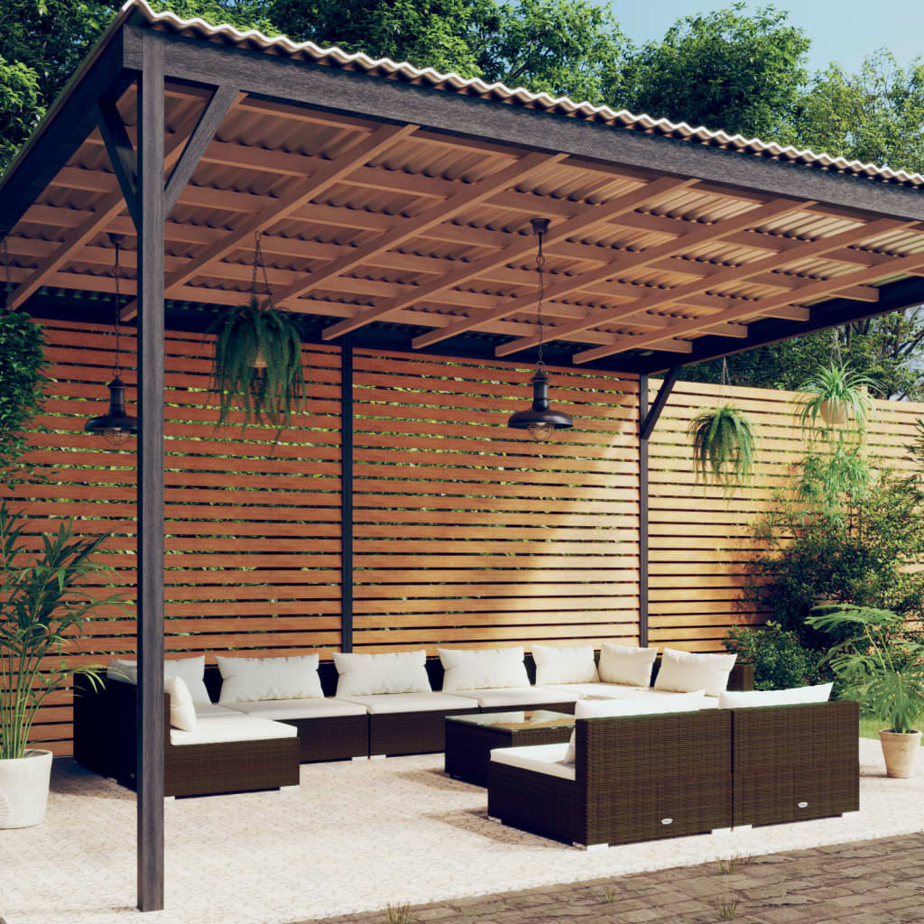 10-Tlg. Garten-Lounge-Set Mit Kissen Braun Poly Rattan