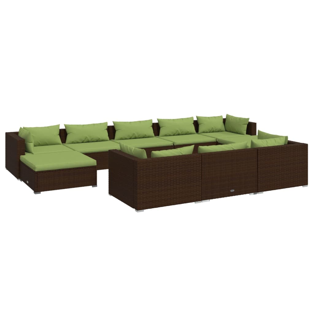 10-Tlg. Garten-Lounge-Set Mit Kissen Braun Poly Rattan