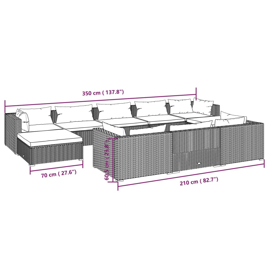 10-Tlg. Garten-Lounge-Set Mit Kissen Braun Poly Rattan