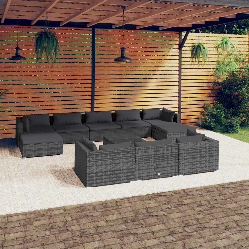10-Tlg. Garten-Lounge-Set Mit Kissen Braun Poly Rattan