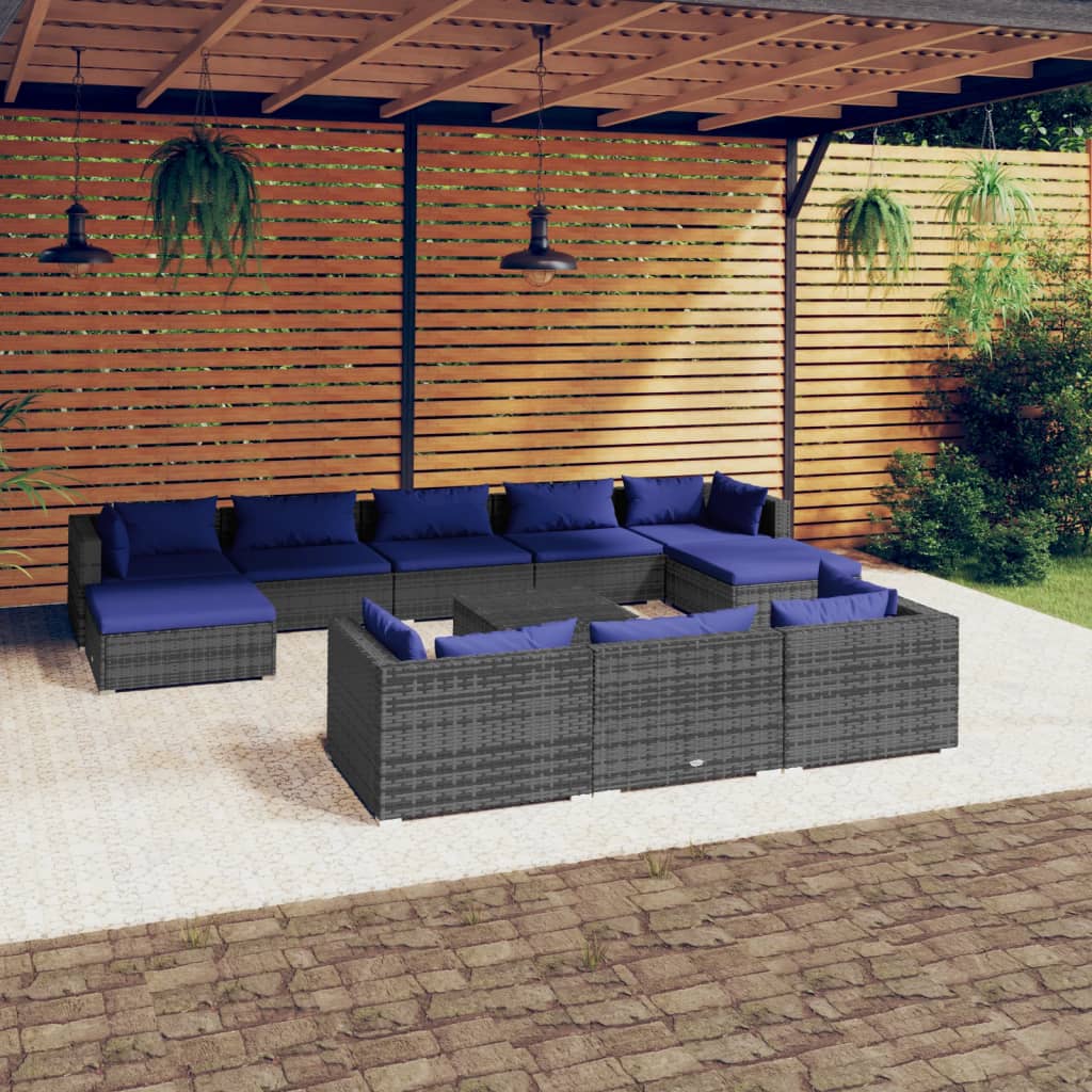 10-Tlg. Garten-Lounge-Set Mit Kissen Braun Poly Rattan