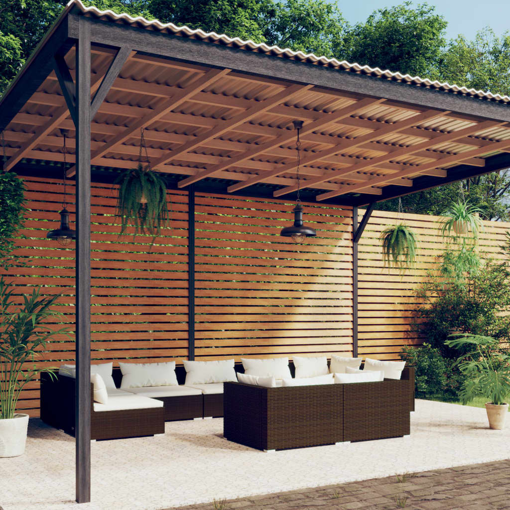 10-Tlg. Garten-Lounge-Set Mit Kissen Braun Poly Rattan