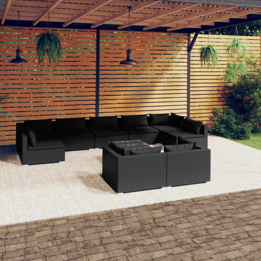 10-Tlg. Garten-Lounge-Set Mit Kissen Braun Poly Rattan