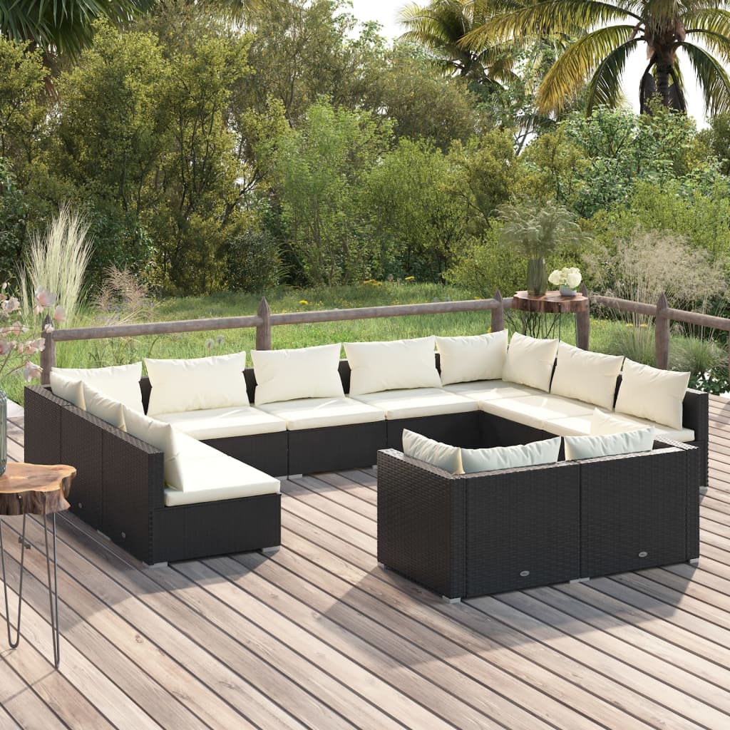 10-Tlg. Garten-Lounge-Set Mit Kissen Braun Poly Rattan