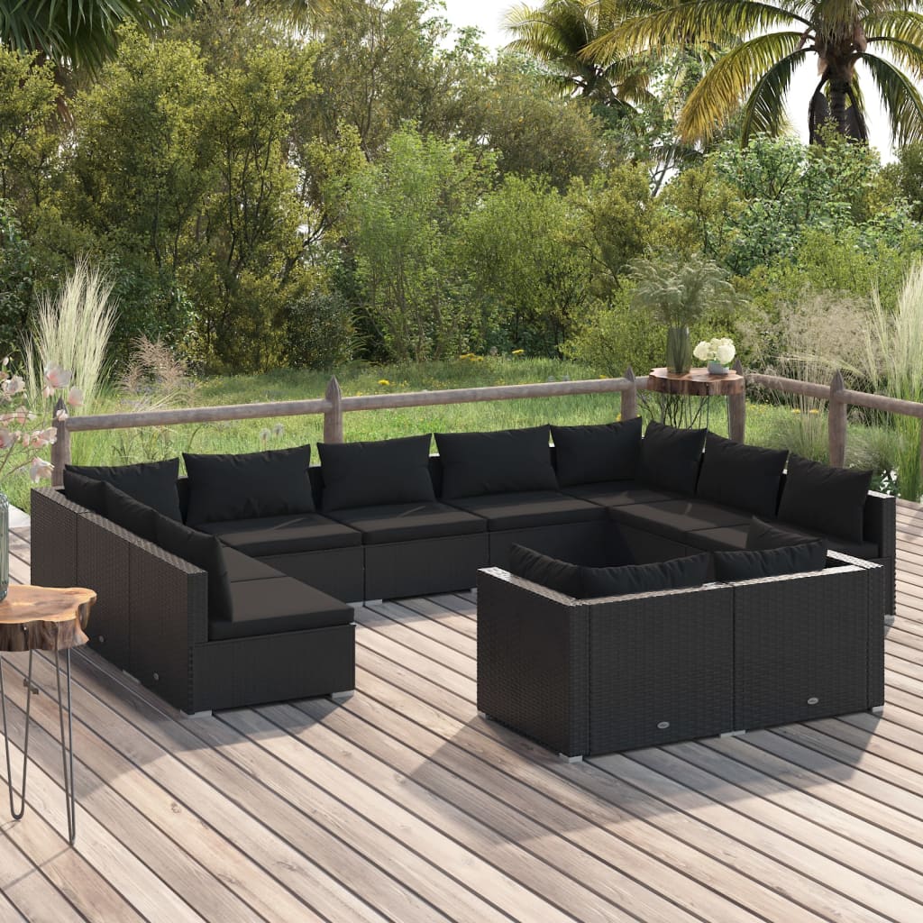 10-Tlg. Garten-Lounge-Set Mit Kissen Braun Poly Rattan