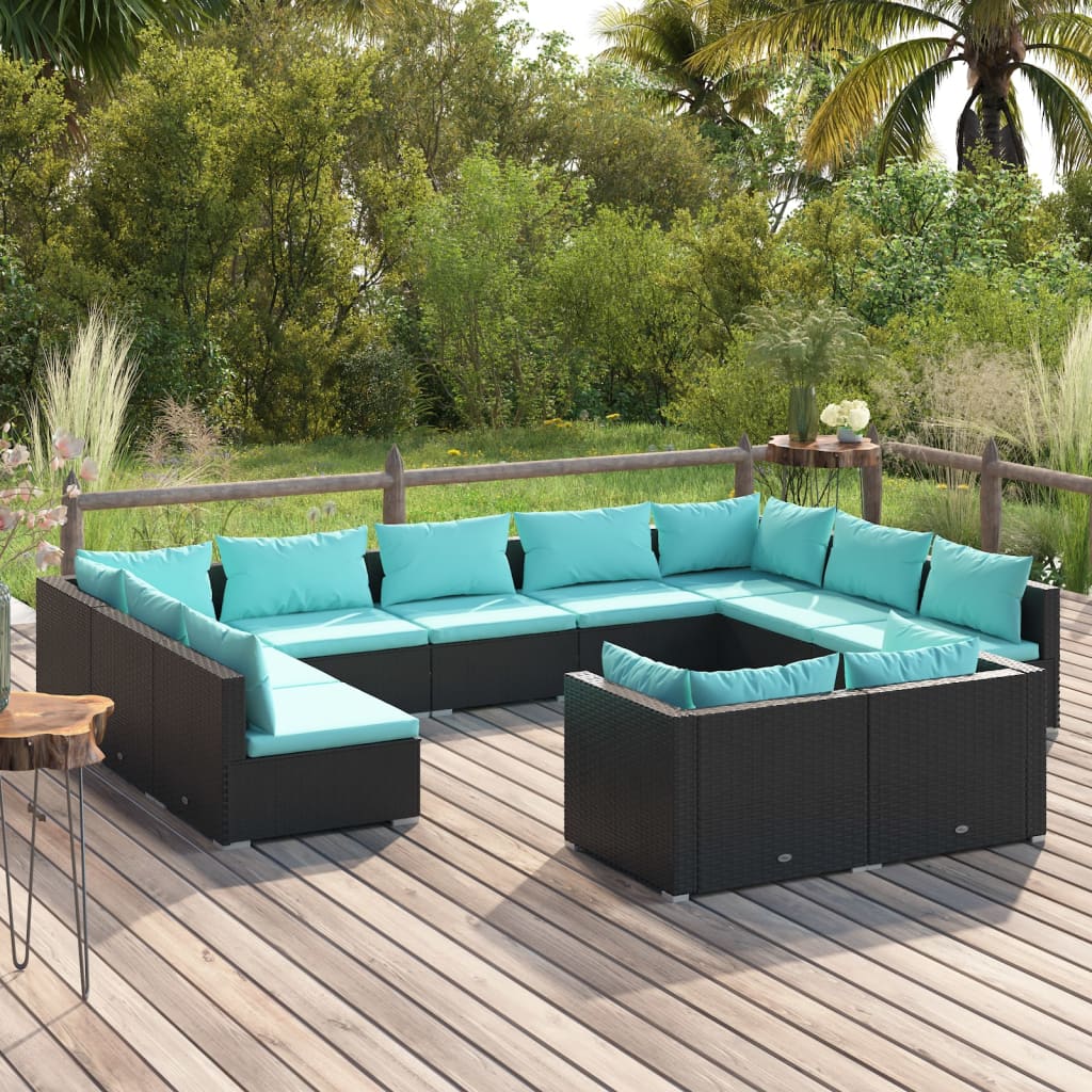 10-Tlg. Garten-Lounge-Set Mit Kissen Braun Poly Rattan