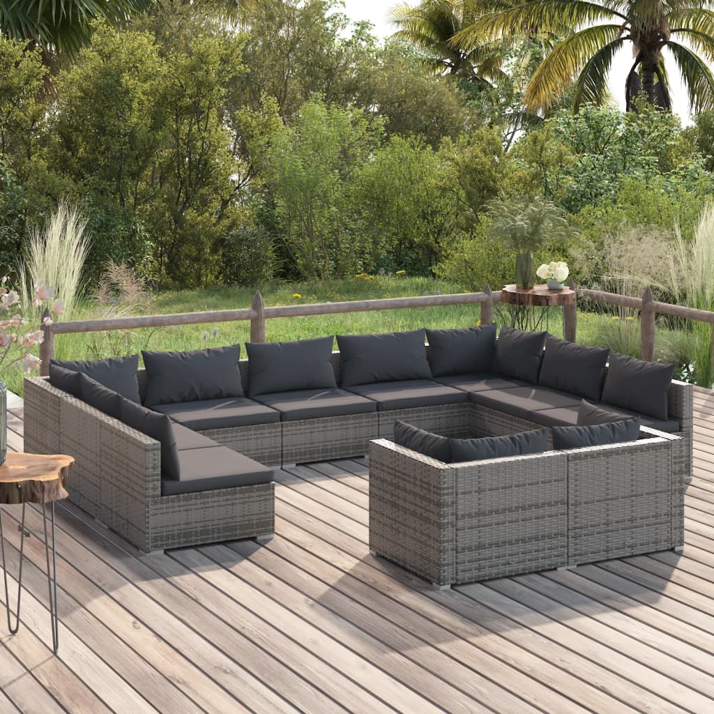 10-Tlg. Garten-Lounge-Set Mit Kissen Braun Poly Rattan
