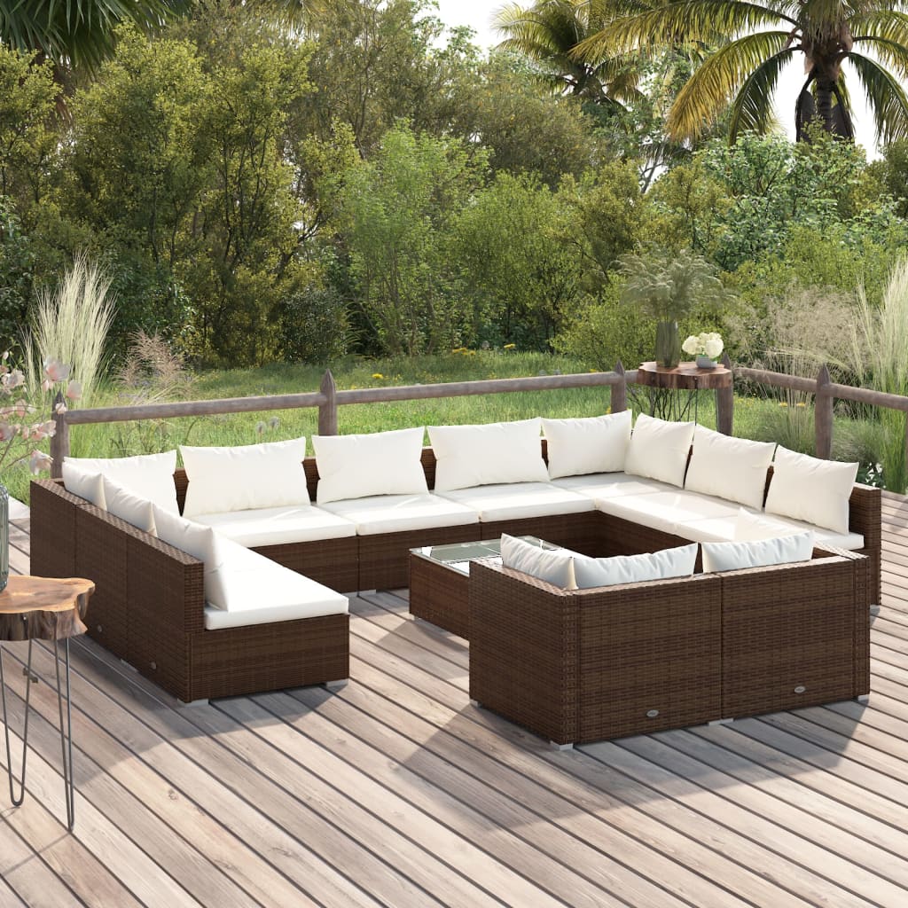 10-Tlg. Garten-Lounge-Set Mit Kissen Braun Poly Rattan