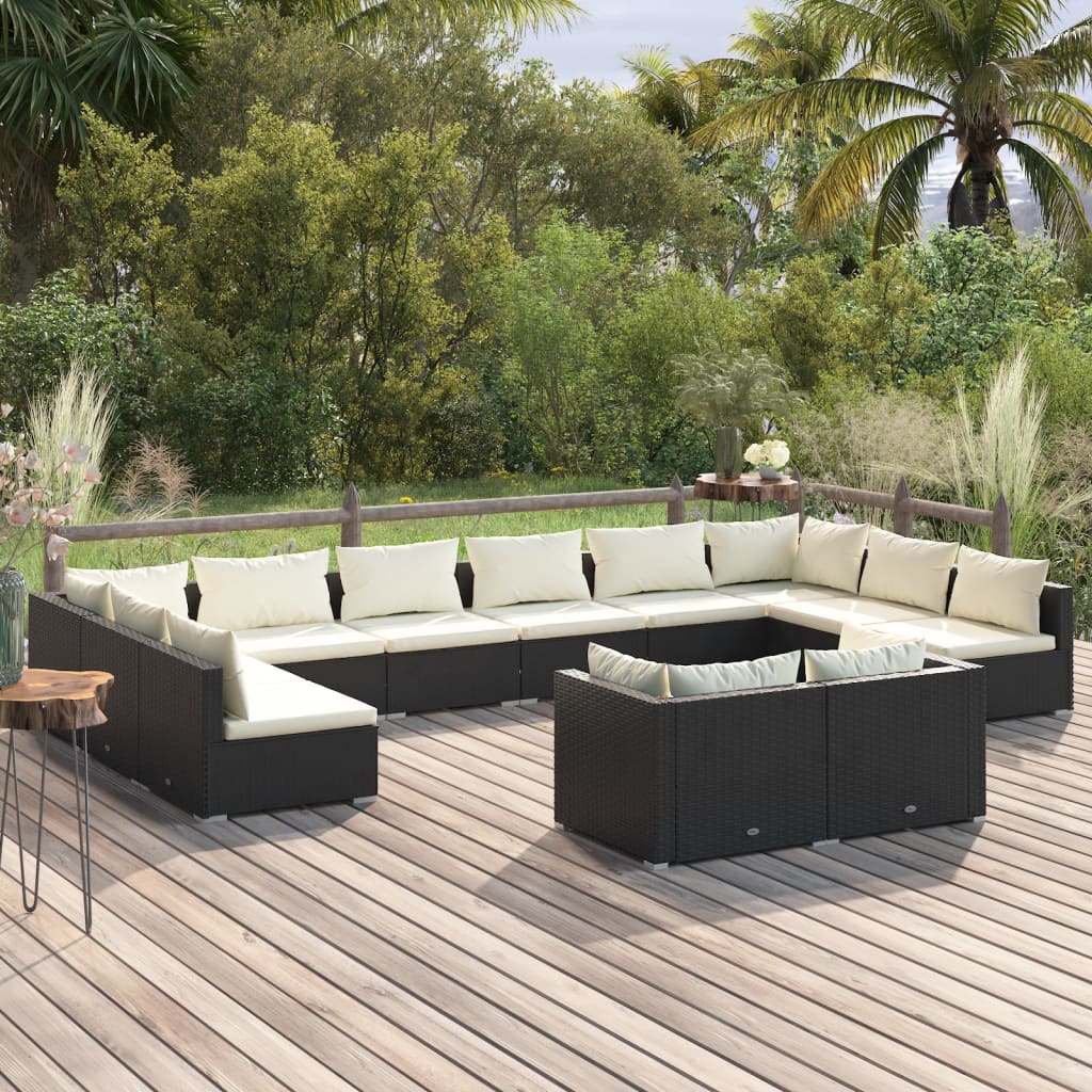 10-Tlg. Garten-Lounge-Set Mit Kissen Braun Poly Rattan