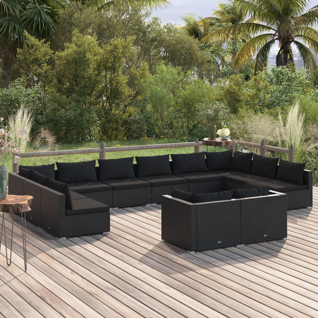 10-Tlg. Garten-Lounge-Set Mit Kissen Braun Poly Rattan