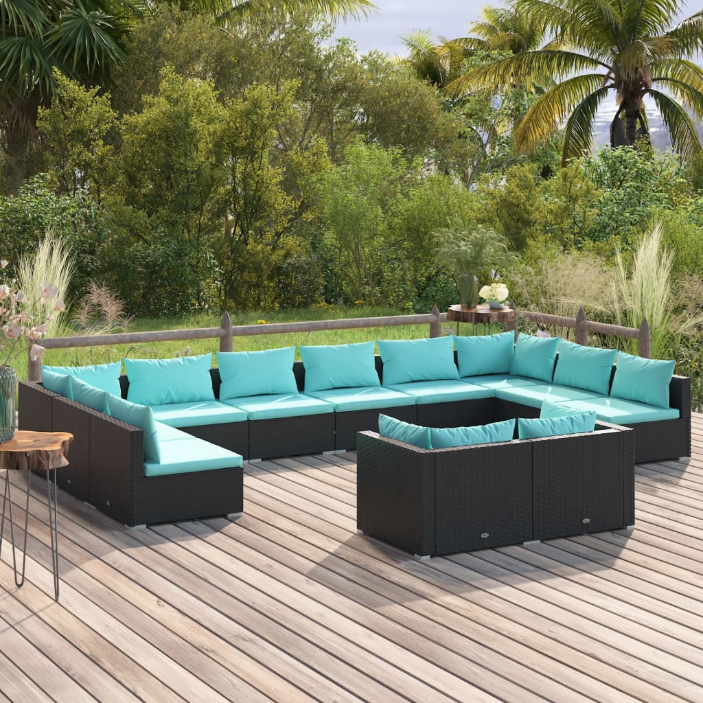 10-Tlg. Garten-Lounge-Set Mit Kissen Braun Poly Rattan
