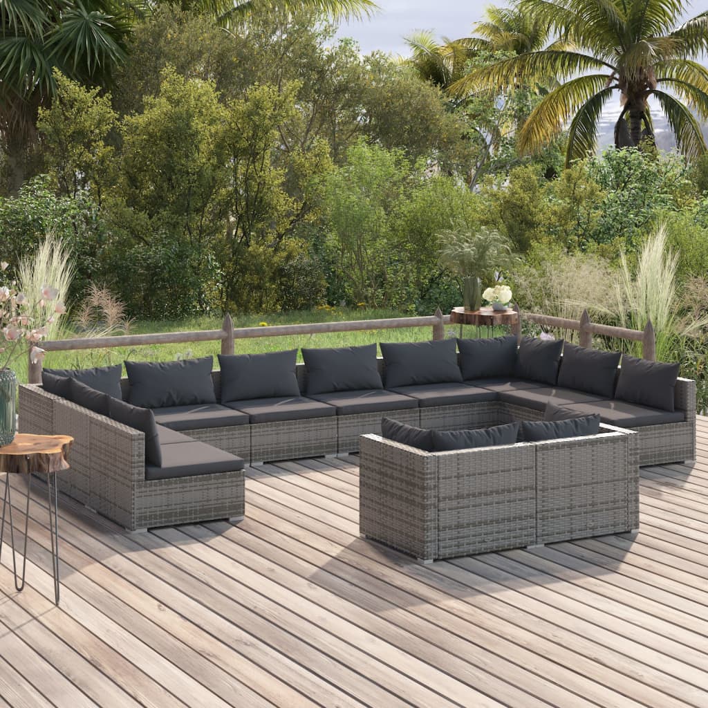 10-Tlg. Garten-Lounge-Set Mit Kissen Braun Poly Rattan
