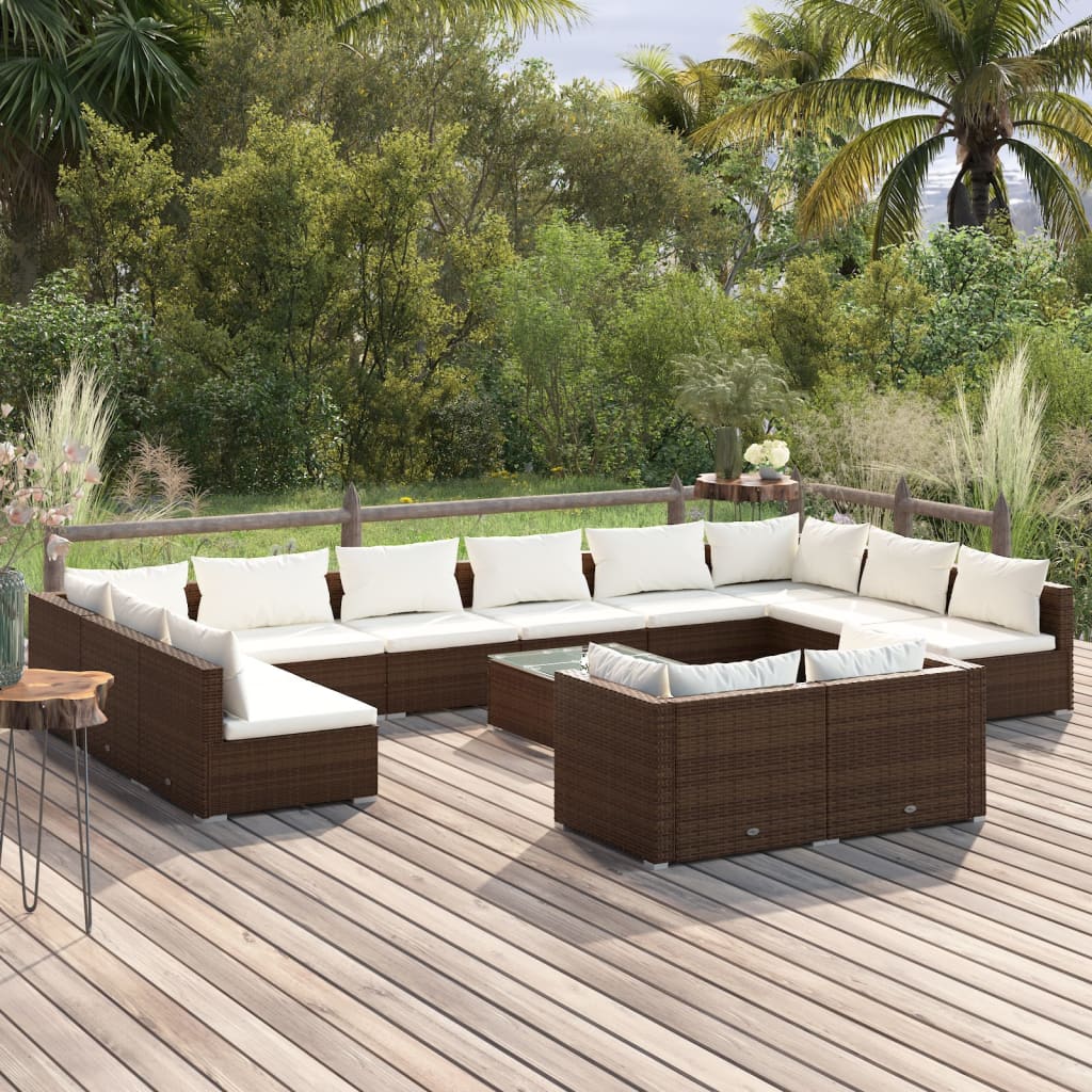 10-Tlg. Garten-Lounge-Set Mit Kissen Braun Poly Rattan