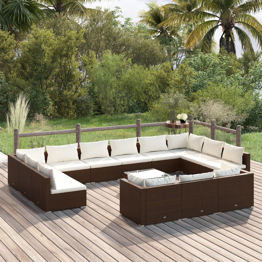 10-Tlg. Garten-Lounge-Set Mit Kissen Braun Poly Rattan