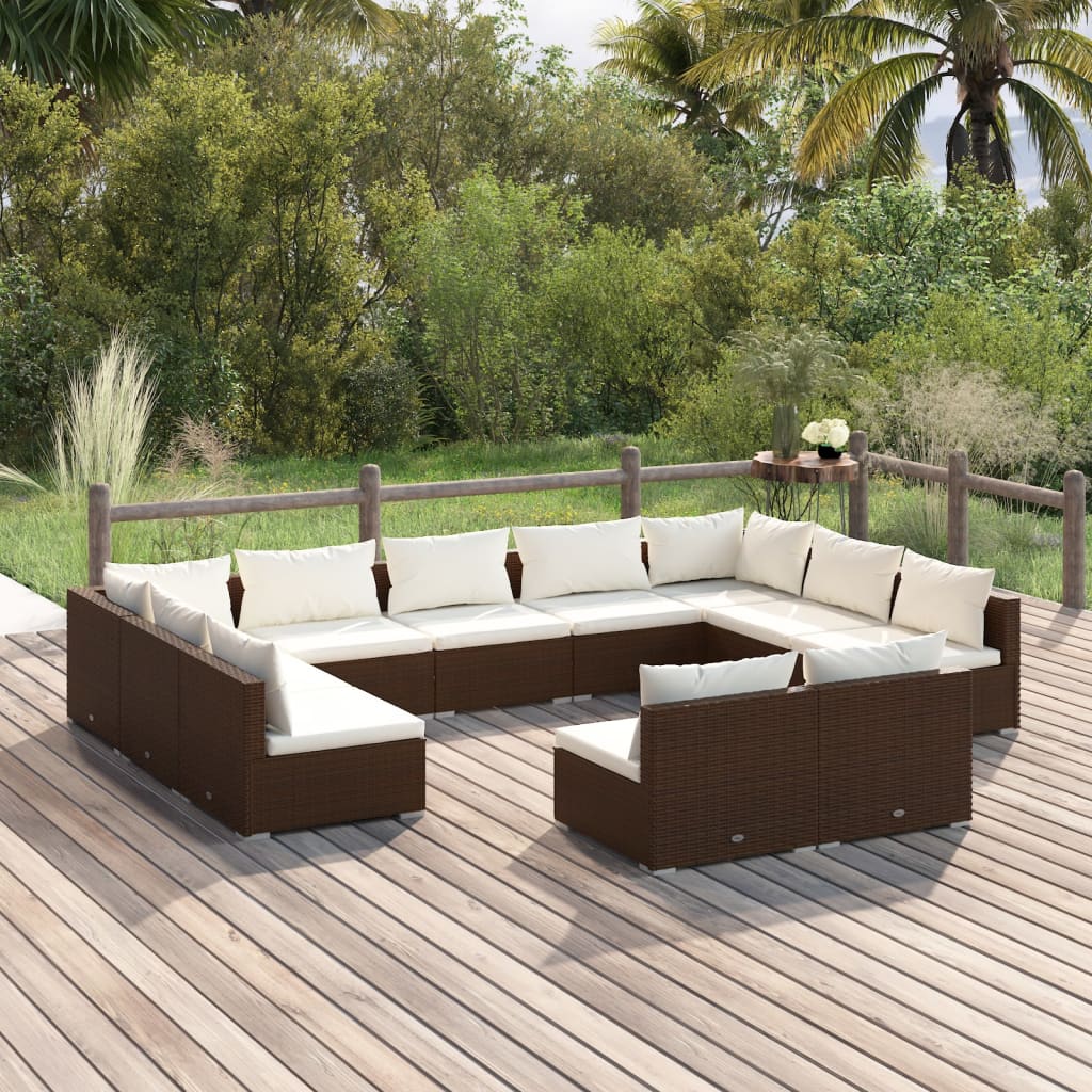 10-Tlg. Garten-Lounge-Set Mit Kissen Braun Poly Rattan