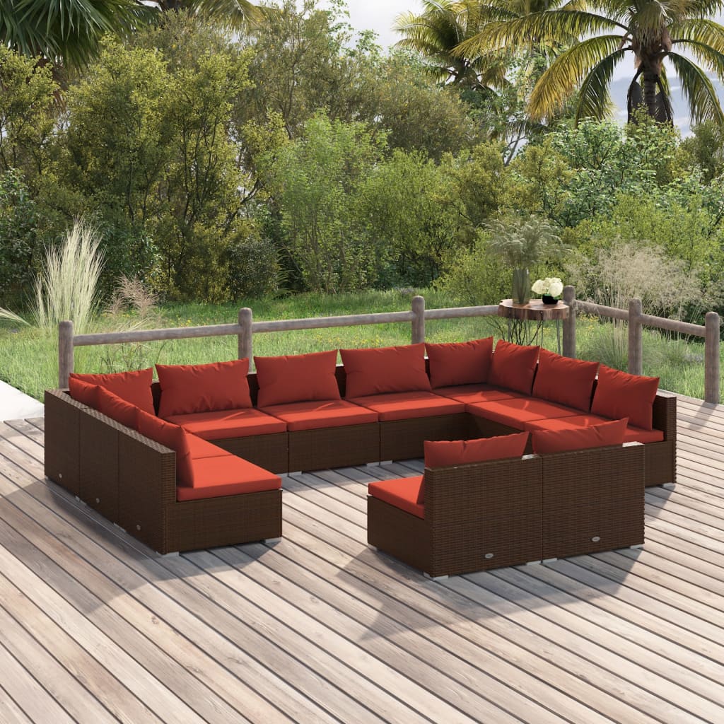 10-Tlg. Garten-Lounge-Set Mit Kissen Braun Poly Rattan
