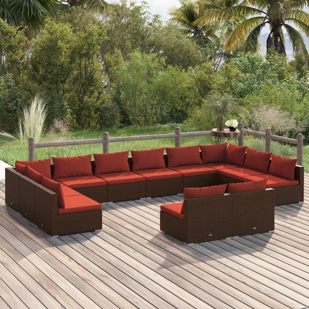 10-Tlg. Garten-Lounge-Set Mit Kissen Braun Poly Rattan