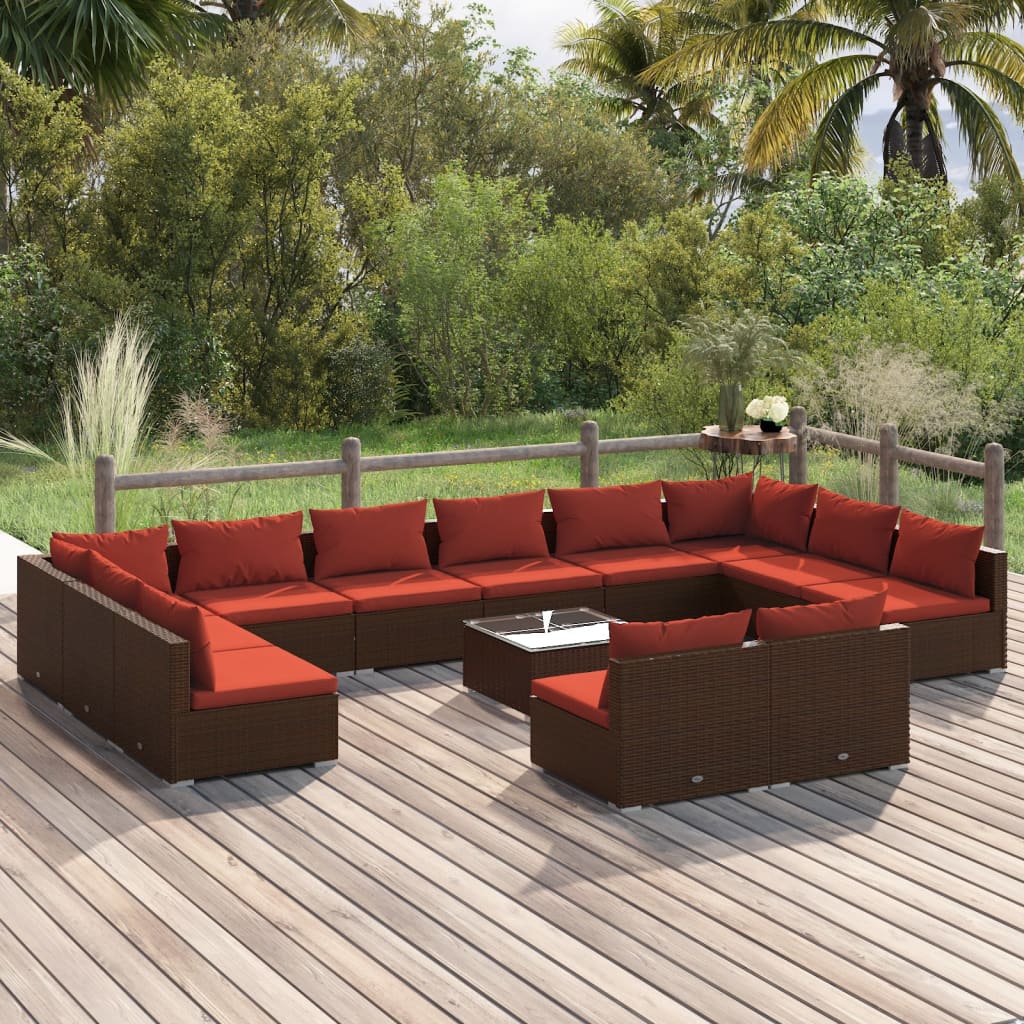 10-Tlg. Garten-Lounge-Set Mit Kissen Braun Poly Rattan