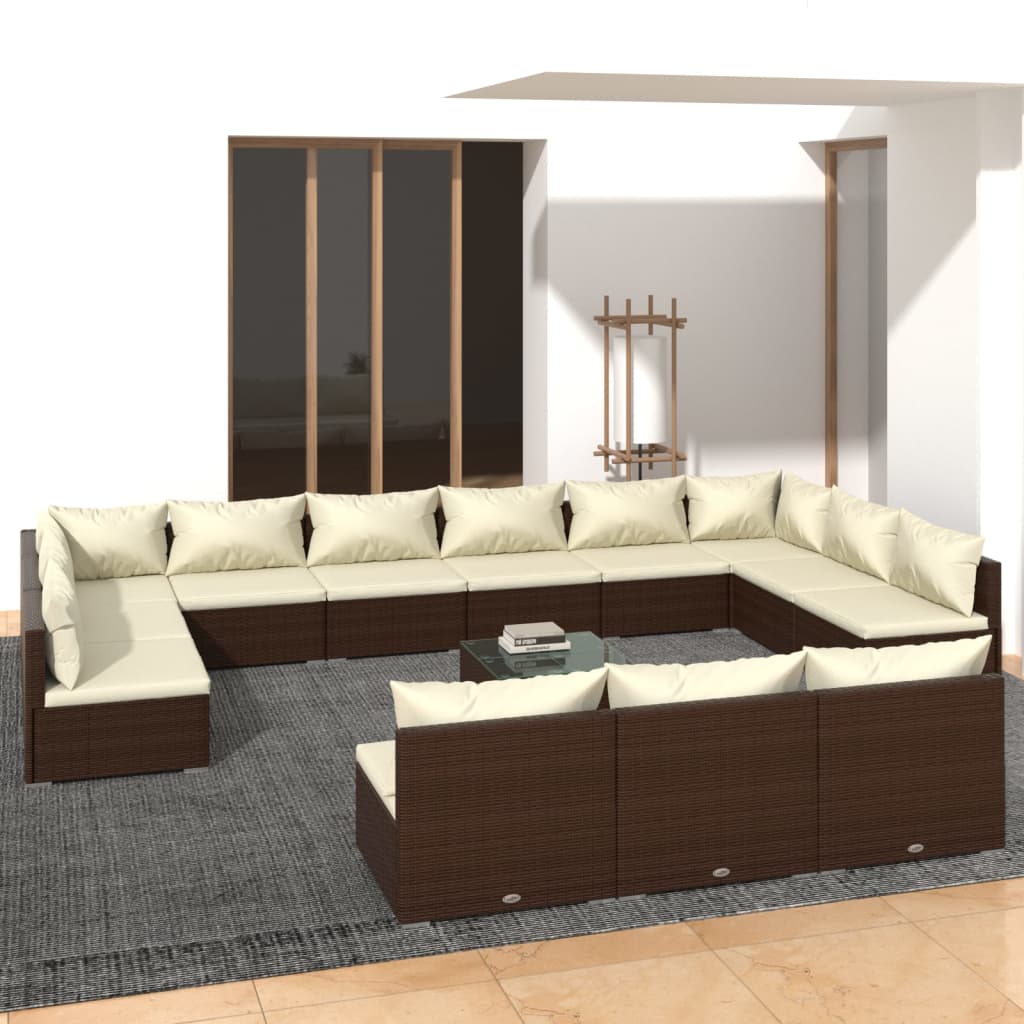 10-Tlg. Garten-Lounge-Set Mit Kissen Braun Poly Rattan